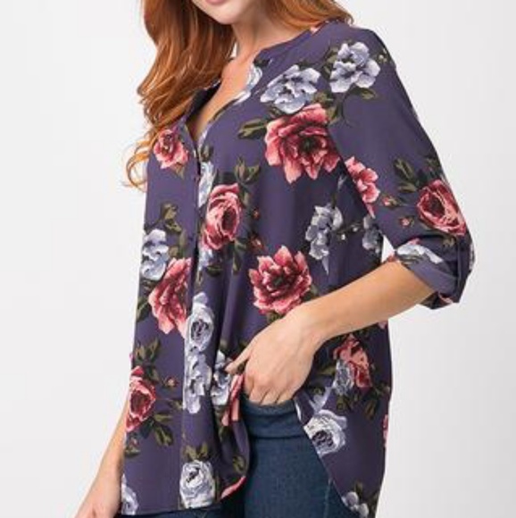 Andree Tops - Purple Floral Blouse